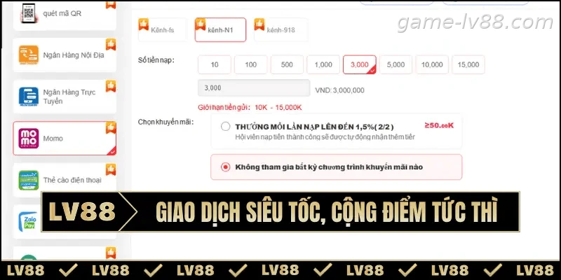 Hệ thống giao dịch trực tuyến tiện lợi tại LV88