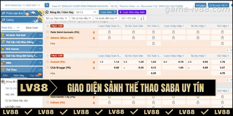 Giao diện sảnh thể thao Saba uy tín